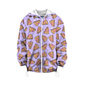 Детская куртка 3D с принтом Пицца Мун в Санкт-Петербурге, 100% полиэстер | застежка — молния, подол и капюшон оформлены резинкой с фиксаторами, по бокам — два кармана без застежек, один потайной карман на груди, плотность верхнего слоя — 90 г/м2; плотность флисового подклада — 260 г/м2 | food | pattern | pizza | sailor moon | еда | паттерн | пицца | сейлор мун