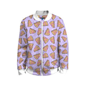 Детский бомбер 3D с принтом Пицца Мун в Санкт-Петербурге, 100% полиэстер | застегивается на молнию, по бокам два кармана без застежек, мягкие манжеты, по низу бомбера и на воротнике — эластичная резинка | food | pattern | pizza | sailor moon | еда | паттерн | пицца | сейлор мун