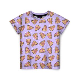 Детская футболка 3D с принтом Пицца Мун в Санкт-Петербурге, 100% гипоаллергенный полиэфир | прямой крой, круглый вырез горловины, длина до линии бедер, чуть спущенное плечо, ткань немного тянется | Тематика изображения на принте: food | pattern | pizza | sailor moon | еда | паттерн | пицца | сейлор мун