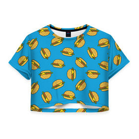 Женская футболка Cropp-top с принтом Бургеры в Санкт-Петербурге, 100% полиэстер | круглая горловина, длина футболки до линии талии, рукава с отворотами | burger | fast food | food | pattern | бургер | еда | паттерн | фастфуд
