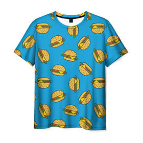Мужская футболка 3D с принтом Бургеры в Санкт-Петербурге, 100% полиэфир | прямой крой, круглый вырез горловины, длина до линии бедер | Тематика изображения на принте: burger | fast food | food | pattern | бургер | еда | паттерн | фастфуд