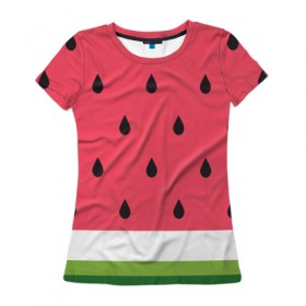Женская футболка 3D с принтом Арбузная в Санкт-Петербурге, 100% полиэфир ( синтетическое хлопкоподобное полотно) | прямой крой, круглый вырез горловины, длина до линии бедер | food | pattern | vegan | vegetarian | watermelon | арбуз | веган | вегетарианство | еда | паттерн