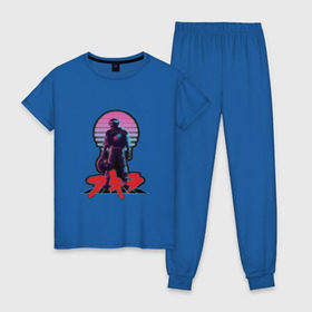 Женская пижама хлопок с принтом AKIRA - 80s в Санкт-Петербурге, 100% хлопок | брюки и футболка прямого кроя, без карманов, на брюках мягкая резинка на поясе и по низу штанин | akira   80s inspired kaneda | акира