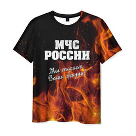 Мужская футболка 3D с принтом МЧС России в Санкт-Петербурге, 100% полиэфир | прямой крой, круглый вырез горловины, длина до линии бедер | мчс | огонь | пламя | пожар | пожарник | пожарный | россия | спасатель