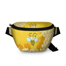 Поясная сумка 3D с принтом Пчелка в Санкт-Петербурге, 100% полиэстер | плотная ткань, ремень с регулируемой длиной, внутри несколько карманов для мелочей, основное отделение и карман с обратной стороны сумки застегиваются на молнию | животные | лето | мед | насекомые | природа | пчела | пчелка | соты