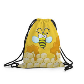 Рюкзак-мешок 3D с принтом Пчелка в Санкт-Петербурге, 100% полиэстер | плотность ткани — 200 г/м2, размер — 35 х 45 см; лямки — толстые шнурки, застежка на шнуровке, без карманов и подкладки | животные | лето | мед | насекомые | природа | пчела | пчелка | соты