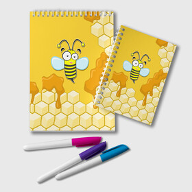 Блокнот с принтом Пчелка в Санкт-Петербурге, 100% бумага | 48 листов, плотность листов — 60 г/м2, плотность картонной обложки — 250 г/м2. Листы скреплены удобной пружинной спиралью. Цвет линий — светло-серый
 | животные | лето | мед | насекомые | природа | пчела | пчелка | соты
