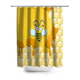 Штора 3D для ванной с принтом Пчелка в Санкт-Петербурге, 100% полиэстер | плотность материала — 100 г/м2. Стандартный размер — 146 см х 180 см. По верхнему краю — пластиковые люверсы для креплений. В комплекте 10 пластиковых колец | животные | лето | мед | насекомые | природа | пчела | пчелка | соты