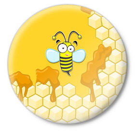 Значок с принтом Пчелка в Санкт-Петербурге,  металл | круглая форма, металлическая застежка в виде булавки | животные | лето | мед | насекомые | природа | пчела | пчелка | соты