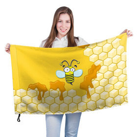 Флаг 3D с принтом Пчелка в Санкт-Петербурге, 100% полиэстер | плотность ткани — 95 г/м2, размер — 67 х 109 см. Принт наносится с одной стороны | животные | лето | мед | насекомые | природа | пчела | пчелка | соты