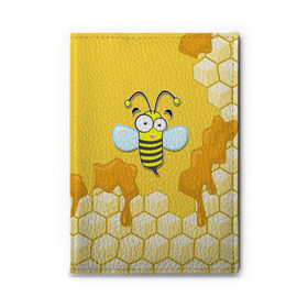 Обложка для автодокументов с принтом Пчелка в Санкт-Петербурге, натуральная кожа |  размер 19,9*13 см; внутри 4 больших “конверта” для документов и один маленький отдел — туда идеально встанут права | животные | лето | мед | насекомые | природа | пчела | пчелка | соты