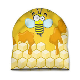 Шапка 3D с принтом Пчелка в Санкт-Петербурге, 100% полиэстер | универсальный размер, печать по всей поверхности изделия | животные | лето | мед | насекомые | природа | пчела | пчелка | соты