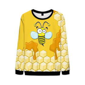 Мужской свитшот 3D с принтом Пчелка в Санкт-Петербурге, 100% полиэстер с мягким внутренним слоем | круглый вырез горловины, мягкая резинка на манжетах и поясе, свободная посадка по фигуре | животные | лето | мед | насекомые | природа | пчела | пчелка | соты