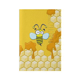 Обложка для паспорта матовая кожа с принтом Пчелка в Санкт-Петербурге, натуральная матовая кожа | размер 19,3 х 13,7 см; прозрачные пластиковые крепления | животные | лето | мед | насекомые | природа | пчела | пчелка | соты