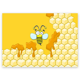 Поздравительная открытка с принтом Пчелка в Санкт-Петербурге, 100% бумага | плотность бумаги 280 г/м2, матовая, на обратной стороне линовка и место для марки
 | животные | лето | мед | насекомые | природа | пчела | пчелка | соты