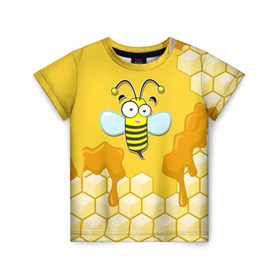 Детская футболка 3D с принтом Пчелка в Санкт-Петербурге, 100% гипоаллергенный полиэфир | прямой крой, круглый вырез горловины, длина до линии бедер, чуть спущенное плечо, ткань немного тянется | животные | лето | мед | насекомые | природа | пчела | пчелка | соты