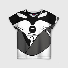 Детская футболка 3D с принтом Гангстер енот в Санкт-Петербурге, 100% гипоаллергенный полиэфир | прямой крой, круглый вырез горловины, длина до линии бедер, чуть спущенное плечо, ткань немного тянется | бандит | нуар | плащ | шляпа