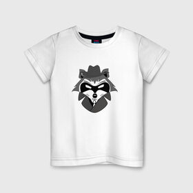 Детская футболка хлопок с принтом Гангстер енот в Санкт-Петербурге, 100% хлопок | круглый вырез горловины, полуприлегающий силуэт, длина до линии бедер | Тематика изображения на принте: бандит | нуар | плащ | шляпа