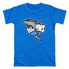 Мужская футболка хлопок с принтом Дельфины в Санкт-Петербурге, 100% хлопок | прямой крой, круглый вырез горловины, длина до линии бедер, слегка спущенное плечо. | дельфин | дельфины | летние | лето | море | морская | отдых | отпуск | рыба | с дельфином
