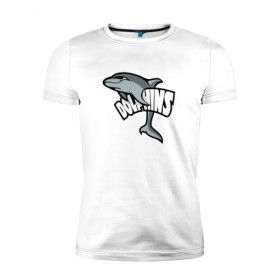 Мужская футболка премиум с принтом Дельфины в Санкт-Петербурге, 92% хлопок, 8% лайкра | приталенный силуэт, круглый вырез ворота, длина до линии бедра, короткий рукав | дельфин | дельфины | летние | лето | море | морская | отдых | отпуск | рыба | с дельфином