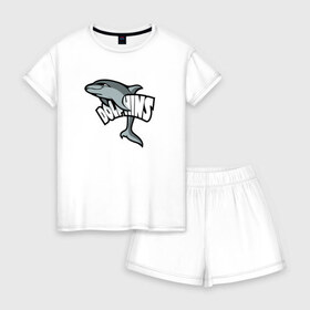 Женская пижама с шортиками хлопок с принтом Дельфины в Санкт-Петербурге, 100% хлопок | футболка прямого кроя, шорты свободные с широкой мягкой резинкой | дельфин | дельфины | летние | лето | море | морская | отдых | отпуск | рыба | с дельфином