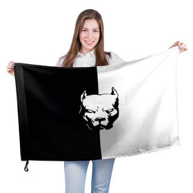 Флаг 3D с принтом Питбуль в Санкт-Петербурге, 100% полиэстер | плотность ткани — 95 г/м2, размер — 67 х 109 см. Принт наносится с одной стороны | агрессия | башка | белое | голова | пес | пит буль | питбуль | собака | спорт | стаф | стафф | стаффорд | чб | черное