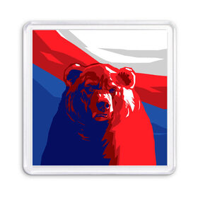 Магнит 55*55 с принтом Российский медведь в Санкт-Петербурге, Пластик | Размер: 65*65 мм; Размер печати: 55*55 мм | russia | russian bear | патриот | родина | россия | русский медведь | триколор