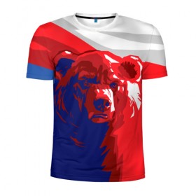 Мужская футболка 3D спортивная с принтом Российский медведь в Санкт-Петербурге, 100% полиэстер с улучшенными характеристиками | приталенный силуэт, круглая горловина, широкие плечи, сужается к линии бедра | russia | russian bear | патриот | родина | россия | русский медведь | триколор