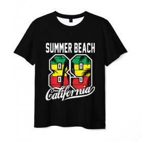 Мужская футболка 3D с принтом Калифорния в Санкт-Петербурге, 100% полиэфир | прямой крой, круглый вырез горловины, длина до линии бедер | Тематика изображения на принте: beach | cali | california | summer | usa | для отдыха | для отпуска | калифорния | летние | лето | море | океан | отпуск | пальмы | пляж | сша