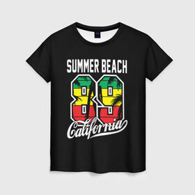 Женская футболка 3D с принтом Калифорния в Санкт-Петербурге, 100% полиэфир ( синтетическое хлопкоподобное полотно) | прямой крой, круглый вырез горловины, длина до линии бедер | beach | cali | california | summer | usa | для отдыха | для отпуска | калифорния | летние | лето | море | океан | отпуск | пальмы | пляж | сша