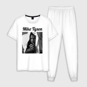 Мужская пижама хлопок с принтом Майк Тайсон в Санкт-Петербурге, 100% хлопок | брюки и футболка прямого кроя, без карманов, на брюках мягкая резинка на поясе и по низу штанин
 | miketyson | бокс | майк тайсон