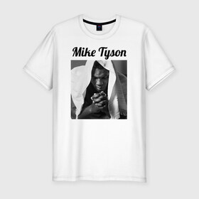 Мужская футболка премиум с принтом Майк Тайсон в Санкт-Петербурге, 92% хлопок, 8% лайкра | приталенный силуэт, круглый вырез ворота, длина до линии бедра, короткий рукав | miketyson | бокс | майк тайсон
