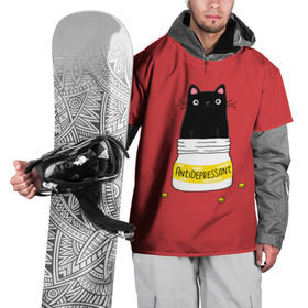 Накидка на куртку 3D с принтом Аntidepressant в Санкт-Петербурге, 100% полиэстер |  | antidepressant | cat | кот | коты | кошка | милый | с котами | с надписью | с приколом | черный кот