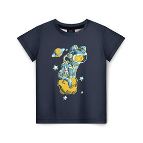 Детская футболка 3D с принтом Кот космонавт в Санкт-Петербурге, 100% гипоаллергенный полиэфир | прямой крой, круглый вырез горловины, длина до линии бедер, чуть спущенное плечо, ткань немного тянется | Тематика изображения на принте: 