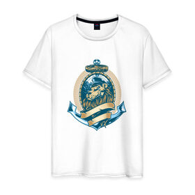 Мужская футболка хлопок с принтом Лев с Якорем в Санкт-Петербурге, 100% хлопок | прямой крой, круглый вырез горловины, длина до линии бедер, слегка спущенное плечо. | 