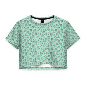 Женская футболка 3D укороченная с принтом Енотики в Санкт-Петербурге, 100% полиэстер | круглая горловина, длина футболки до линии талии, рукава с отворотами | cute | raccoon | в полоску | енот | енотик | лес | лесной | милый | осенний | полосатый