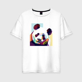 Женская футболка хлопок Oversize с принтом Панда в Санкт-Петербурге, 100% хлопок | свободный крой, круглый ворот, спущенный рукав, длина до линии бедер
 | абстракция | медведь | медведь абстракция | панда | панда абстракция | панды | с абстракцией | с медведем | с пандой
