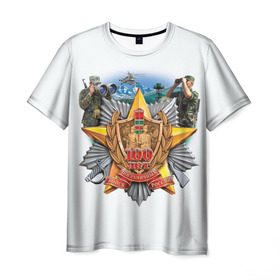 Мужская футболка 3D с принтом 100 лет пограничным войскам в Санкт-Петербурге, 100% полиэфир | прямой крой, круглый вырез горловины, длина до линии бедер | армия | погранвойска | пограничники