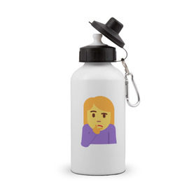 Бутылка спортивная с принтом Thinking Emoji в Санкт-Петербурге, металл | емкость — 500 мл, в комплекте две пластиковые крышки и карабин для крепления | almightyholton | deshaun holton | emoji