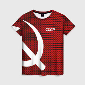 Женская футболка 3D с принтом СССР в Санкт-Петербурге, 100% полиэфир ( синтетическое хлопкоподобное полотно) | прямой крой, круглый вырез горловины, длина до линии бедер | клетка | красный | молот | паттерн | серп