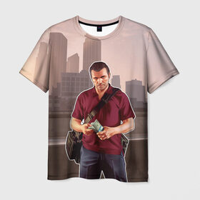 Мужская футболка 3D с принтом GTA V - Майкл в Санкт-Петербурге, 100% полиэфир | прямой крой, круглый вырез горловины, длина до линии бедер | grand theft auto | gta | gta 5 | v | гта