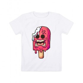 Детская футболка хлопок с принтом Мороженное Зомби в Санкт-Петербурге, 100% хлопок | круглый вырез горловины, полуприлегающий силуэт, длина до линии бедер | ice cream | zombie | зомби | летние | лето | мозги | монстр | мороженко | мороженное | с зомби | с мозгами | ужас | чудище | чудовище