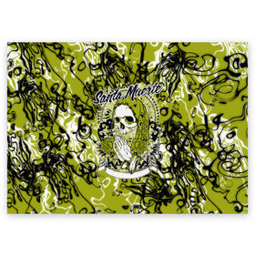 Поздравительная открытка с принтом Santa Muerte в Санкт-Петербурге, 100% бумага | плотность бумаги 280 г/м2, матовая, на обратной стороне линовка и место для марки
 | ангел | демон | дьявол | кости | монстр | призрак | святая | традиция | череп | яркие