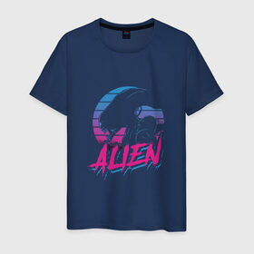 Мужская футболка хлопок с принтом Alien 80 в Санкт-Петербурге, 100% хлопок | прямой крой, круглый вырез горловины, длина до линии бедер, слегка спущенное плечо. | 80е | alien | вэйв | мода | ретро | ридли | скотт | хищник | чужой