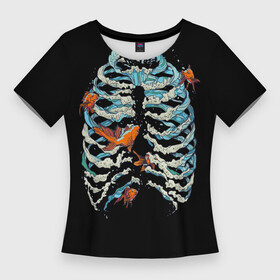 Женская футболка 3D Slim с принтом Ребра из Воды в Санкт-Петербурге,  |  | Тематика изображения на принте: анатомия | вода | океан | рыбы | скелет