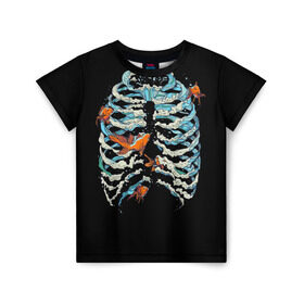 Детская футболка 3D с принтом Ребра из Воды в Санкт-Петербурге, 100% гипоаллергенный полиэфир | прямой крой, круглый вырез горловины, длина до линии бедер, чуть спущенное плечо, ткань немного тянется | анатомия | вода | океан | рыбы | скелет