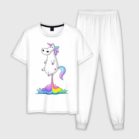 Мужская пижама хлопок с принтом Единорог радуга в Санкт-Петербурге, 100% хлопок | брюки и футболка прямого кроя, без карманов, на брюках мягкая резинка на поясе и по низу штанин
 | rainbow | unicorn | радужный