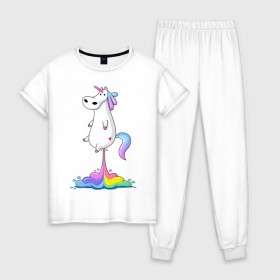 Женская пижама хлопок с принтом Единорог радуга в Санкт-Петербурге, 100% хлопок | брюки и футболка прямого кроя, без карманов, на брюках мягкая резинка на поясе и по низу штанин | rainbow | unicorn | радужный