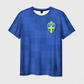 Мужская футболка 3D с принтом Швеция гостевая форма ЧМ 2018 в Санкт-Петербурге, 100% полиэфир | прямой крой, круглый вырез горловины, длина до линии бедер | гостевая форма | сборная швеции | футбольная форма | швеция
