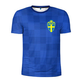 Мужская футболка 3D спортивная с принтом Швеция гостевая форма ЧМ 2018 в Санкт-Петербурге, 100% полиэстер с улучшенными характеристиками | приталенный силуэт, круглая горловина, широкие плечи, сужается к линии бедра | Тематика изображения на принте: гостевая форма | сборная швеции | футбольная форма | швеция